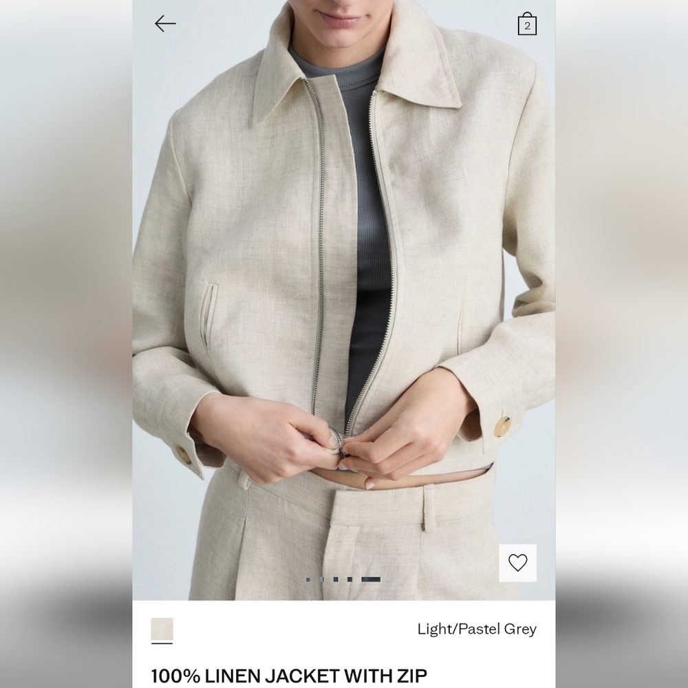 Mango Linen Jacket in Light Pastel Gray, Zise L
